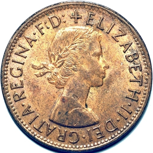 1955 (m) Australian penny obverse