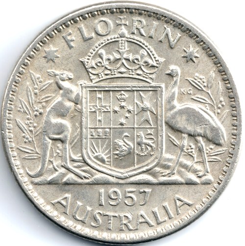 1957 Australian florin reverse