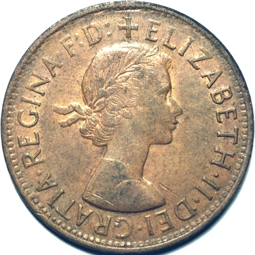 1958 (m) Australian penny obverse